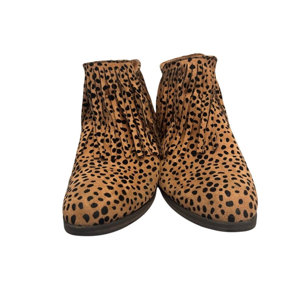 Pierre Dumas Tan and Black Leopard Fringe Ankle Boots size 9